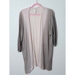 Chicos 3 Open Front Long Sweater Cardigan Size XL Beige Ombre‎ Lightweight Ramie